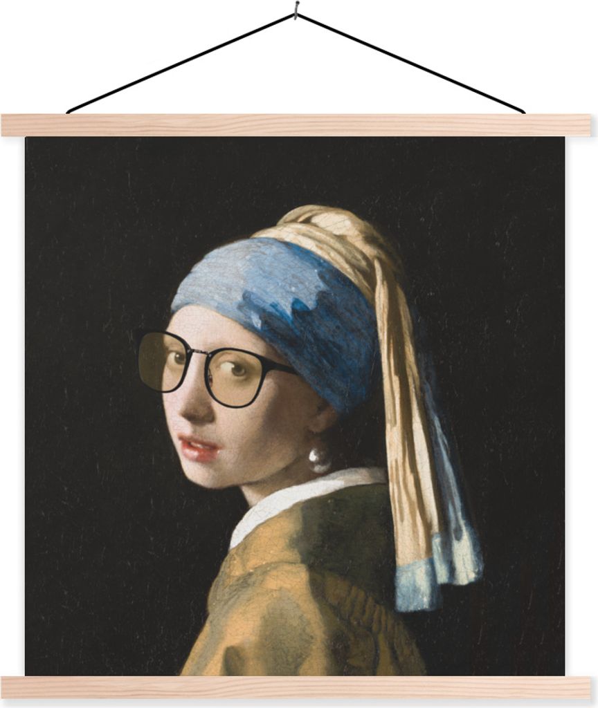 MuchoWow Textilposter Das Mädchen mit dem Perlenohrring - Vermeer - Brillen 40x40 cm mit holzfarbenen Rahmen - Posterleiste