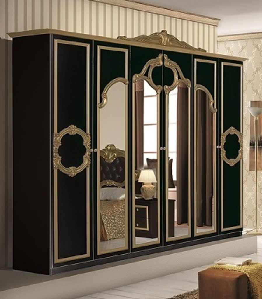Barock Kleiderschrank Barocco 6 trg. in Schwarz / Gold Produktbild 