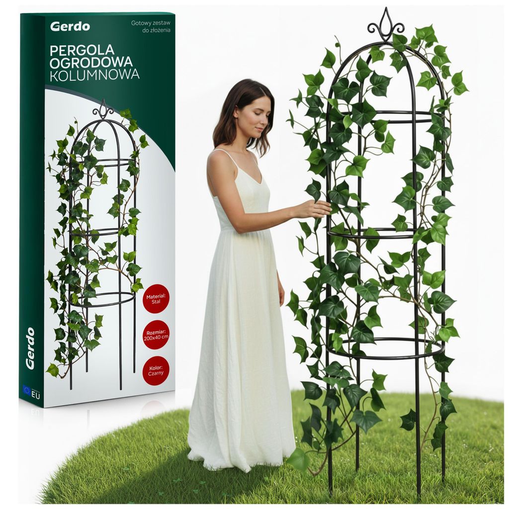 Gerdo | Garten Säulenpergola 200 cm Schwarz – Metall Rankhilfe Für Rosen Kletterpflanzen – Stabil & Wetterbeständig