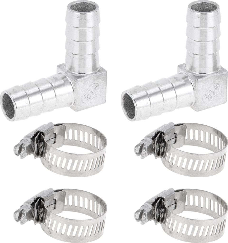 304 Edelstahl Schlauchstutzen 5/8" 90 Grad Verbinder für Luft Wasser Öl Gas Kraftstoff 1 Set Silberton