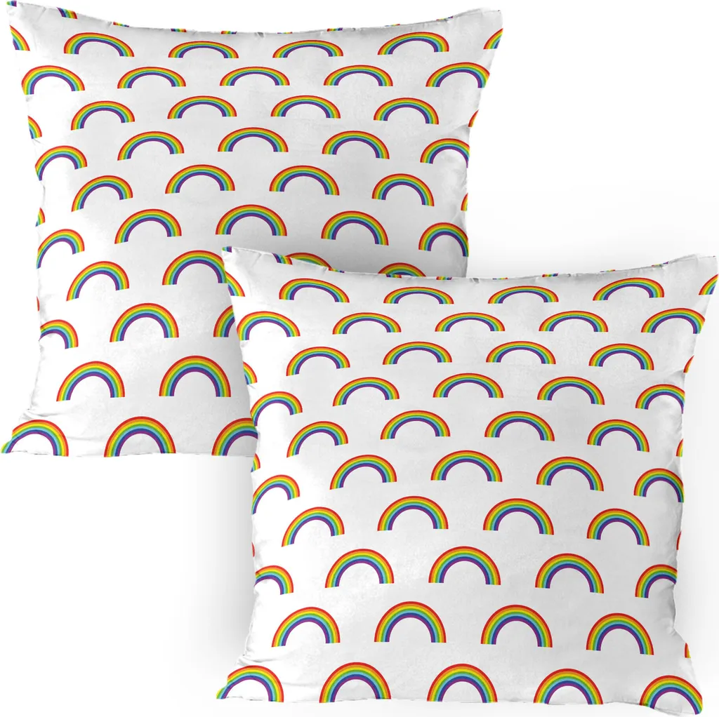 ABAKUHAUS Federa arcobaleno confezione da 2, arcobaleno colorato ripetitivo su sfondo semplice LGBT Gay Pride Diversità, federa decorativa stampata, 80x80 cm, multicolore
