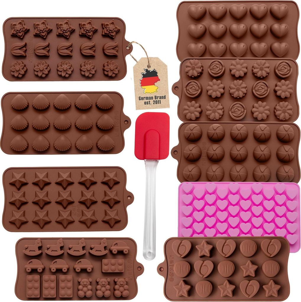 Intirilife 10-teiliges Set veschieden Silikon Backformen und mit Spatel - Backformen Set Backform - Zum Backen und Herstellen von Desserts und Pral...