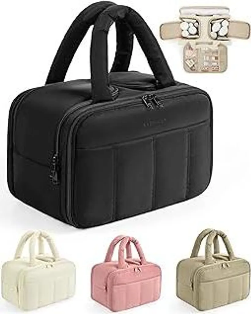 BAGSMART Borsa da toilette da donna, borsa cosmetici da viaggio Grande borsa da toilette da appendere per donne, organizer per trucchi con manico da viaggio, borsa da toilette impermeabile, nera