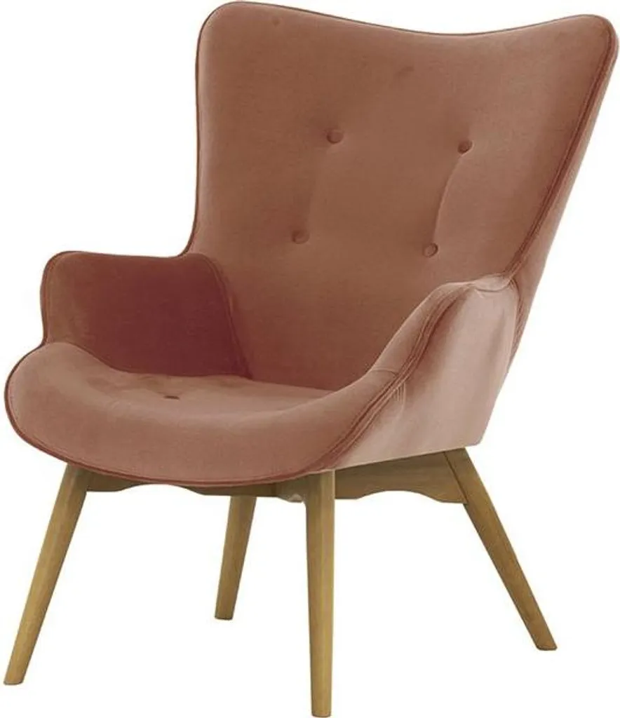 Fauteuil de lecture confortable velours Kronos 29 et chêne clair Ducan