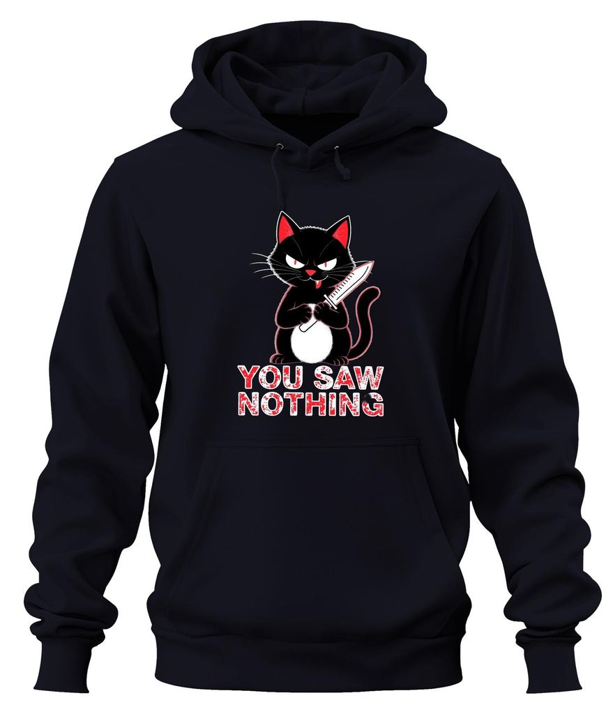 You Saw Nothing böse Katze Messer Halloween gruselig Geschenk Unisex Hoodie Kapuzenpullover, Navy, S
