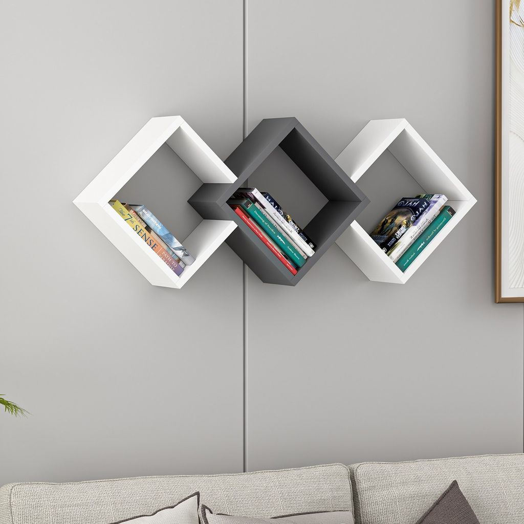 Skye Decor, Galaxy - White, Anthracite, Wandregal, Weiß, 100 % MELAMINBESCHICHTETE SPANPLATTEN, 102 x 20 x 42 cm