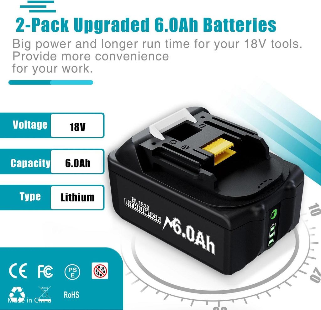 Batterie Li-ion Compatible Makita – 18V, Capacités 3Ah à 9Ah, Pour Modèles BL18xx, Garantie 10 Ans
