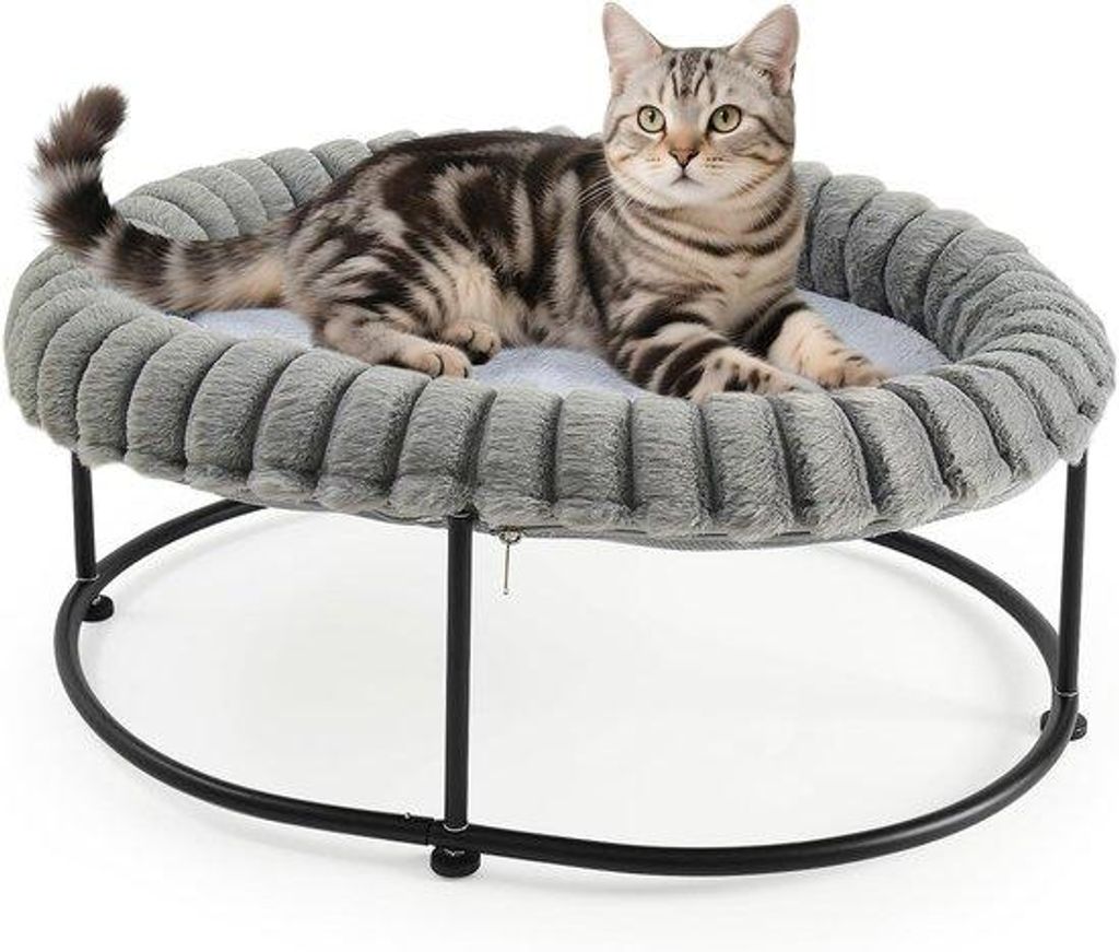 Famanu Katzenbett Erhöht mit Dickem Kissen - Grau