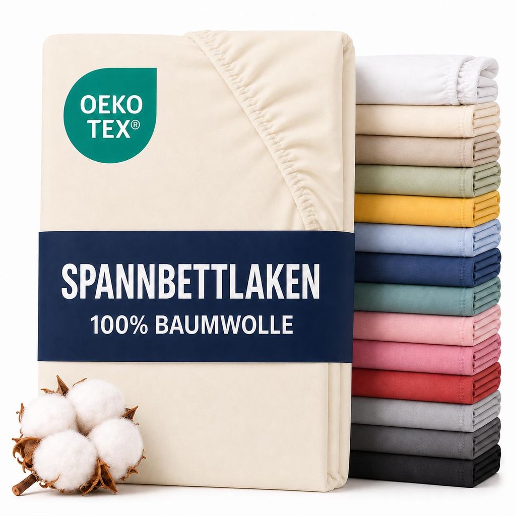 Komfortec Jersey Spannbettlaken 180x200 cm, 100% Baumwolle, Produktbild  KI-generiertes Bild