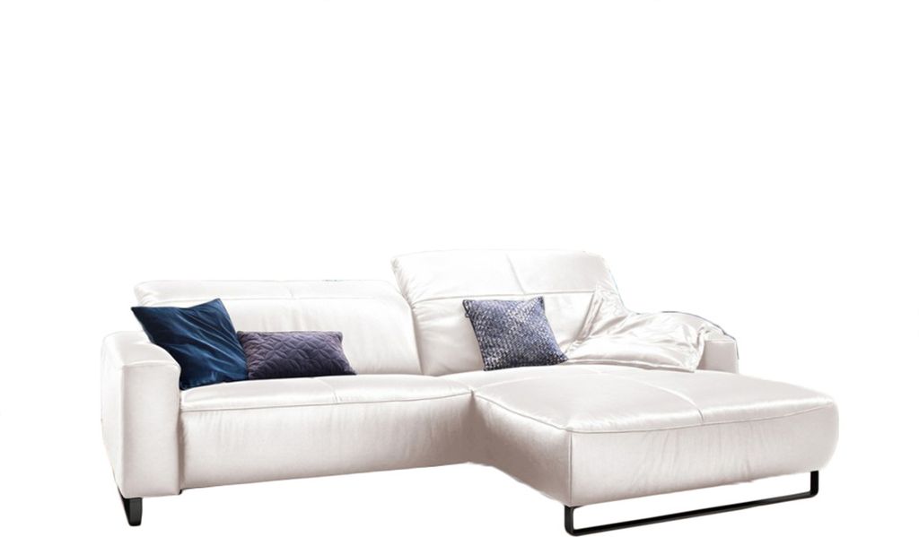 KAWOLA Sofa YORK Leder Life-line bianco Rec rechts Fuß Metall schwarz mit Sitztiefenverstellung