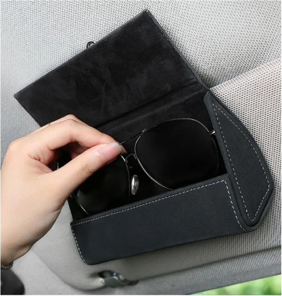Organizer parasole per auto, tasca con cerniera in pelle per carte, patente, penne, occhiali, documenti, accessori auto (rosso