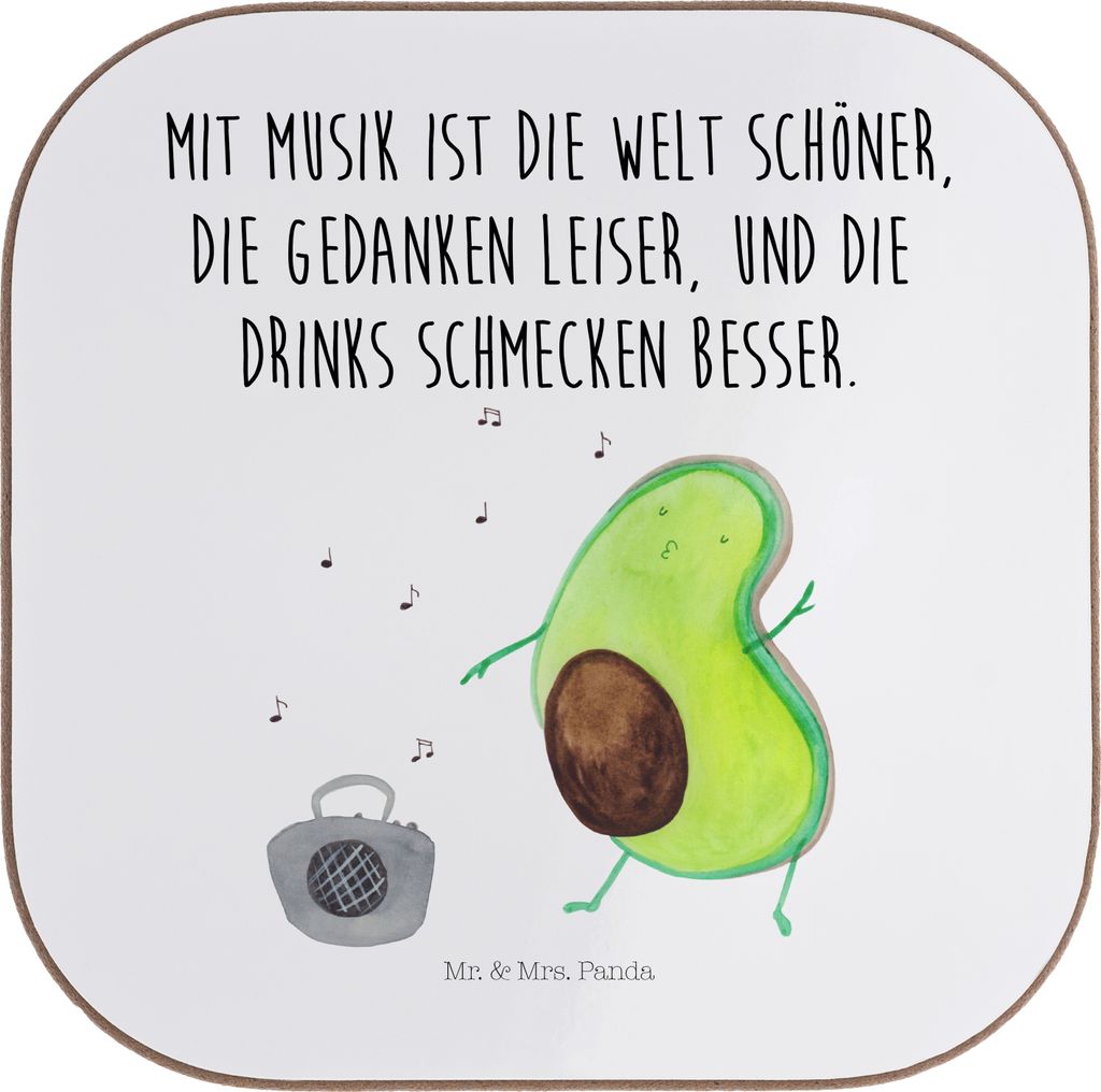 Mr. & Mrs. Panda Untersetzer für Gläser Avocado Tanzen - Weiß - Geschenk, Tassenuntersetzer, Musik, Coaster, Tischschoner, Party, Urlaub, Tasse,...