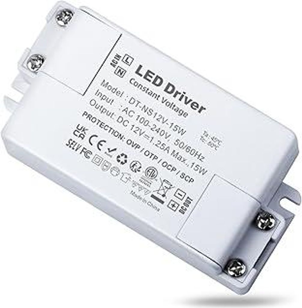 REYLAX LED Transformator 12V 15W, LED Treiber Elektronischer Trafo, 1250mA 230V Auf 12V DC Schalt Niedervolttrafo, Konstantspannungs Netzteil für ...