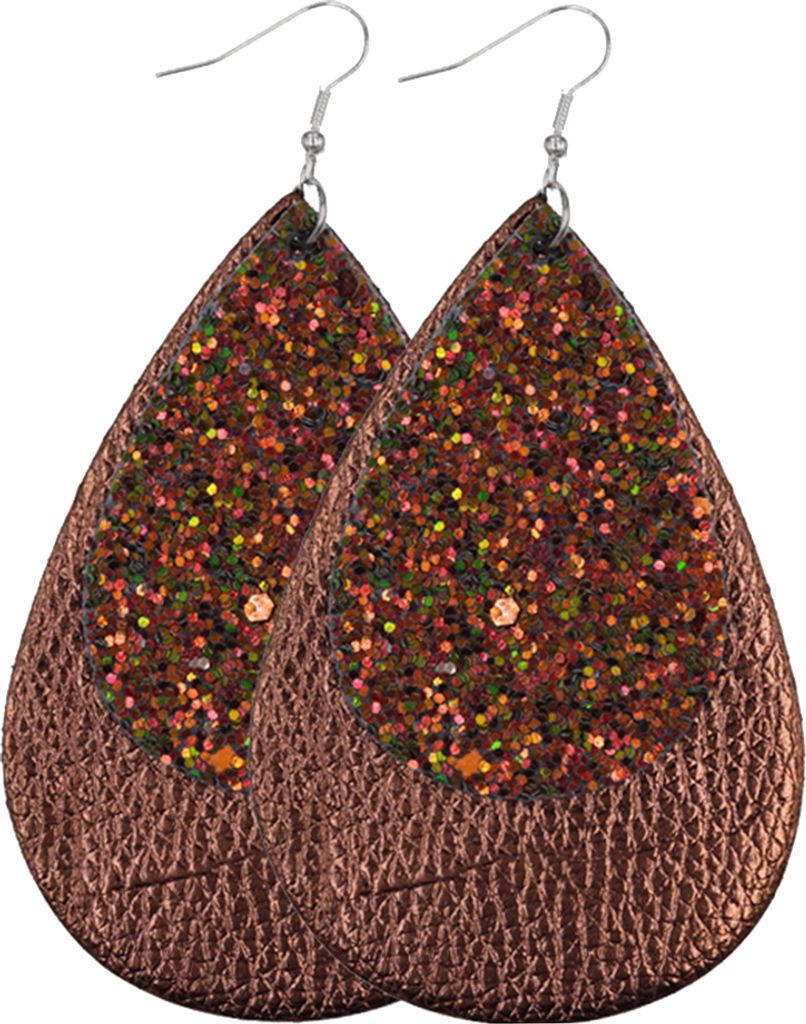 Statement-Ohrringe aus Kunstleder mit glitzernden Pailletten und tropfenförmigen Ohrhängern für Damen-Kaffee