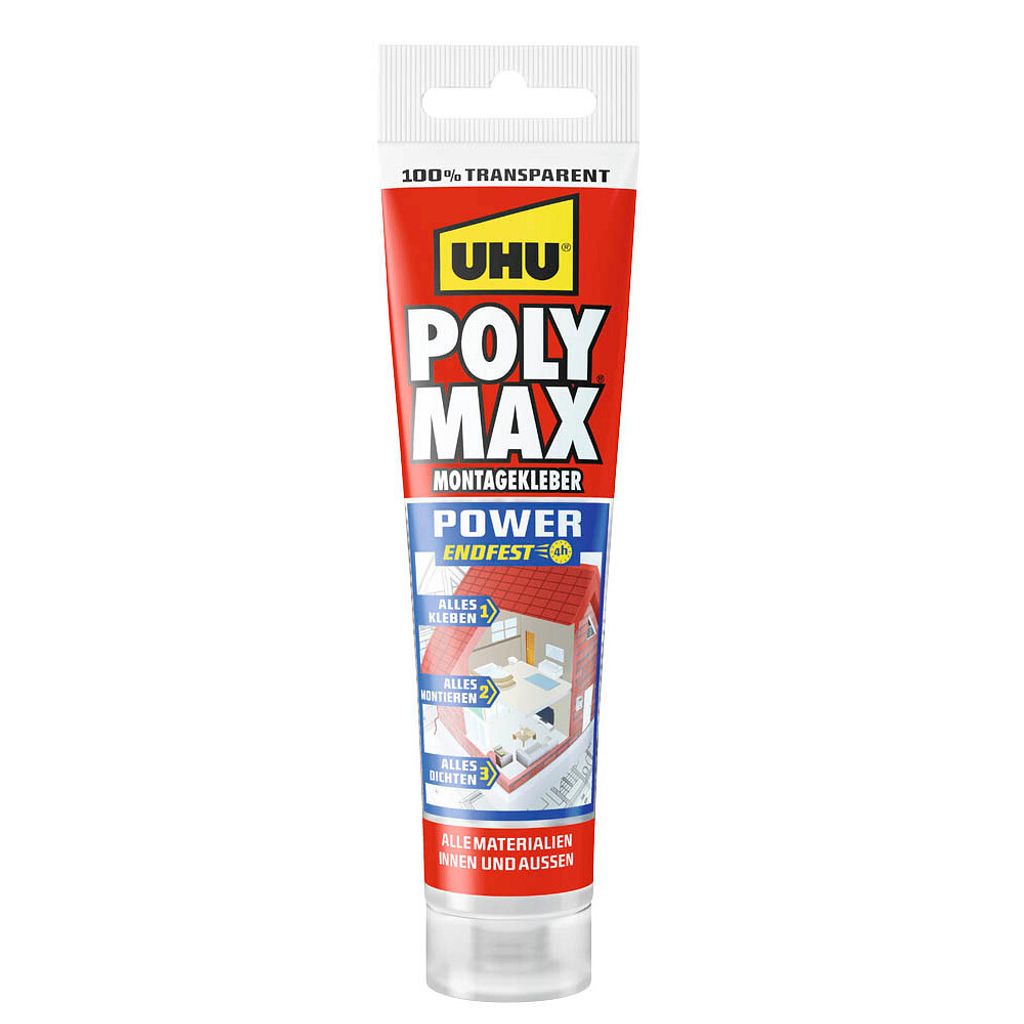 UHU POLY MAX Montagekleber Power Endfest glasklar 115g Produktbild 