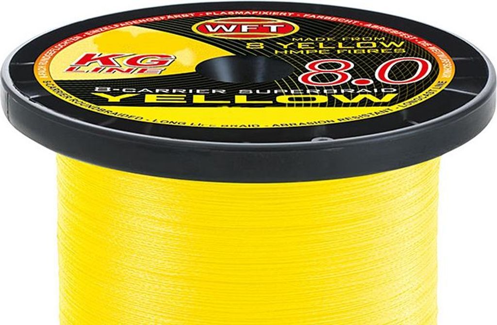 WFT KG 8 gelb 600m - Geflochtene Angelschnur, Durchmesser/Tragkraft:0.16mm / 22kg Tragkraft