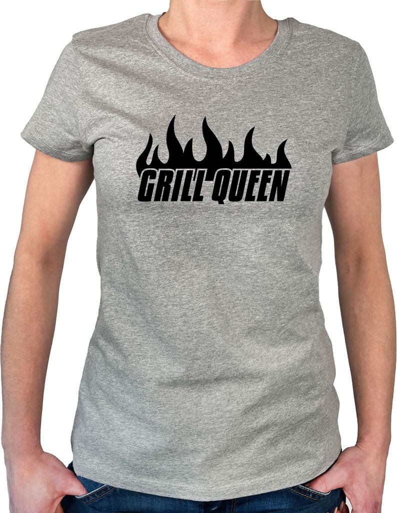 Huuraa Damen T-Shirt Grill Queen Flammen M Sport Grey Bio Baumwolle Fairtrade Damenshirt Geschenkidee