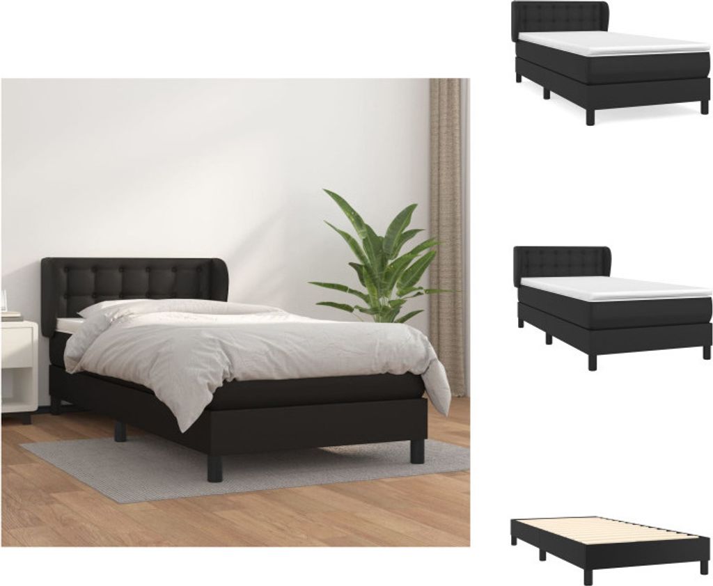 vidaXL Boxspringbett mit Matratze Schwarz 90x200 cm Kunstleder - Betten & Bettgestelle