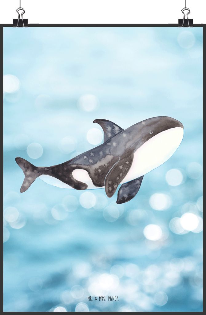 Mr. & Mrs. Panda Bild Orca DIN A5 - Oceanblue - Geschenk, Arbeit, Meer, Büro, wanddeko, Orcas, drucke, Plakat, Wal, Wandbild, Kunstdruck