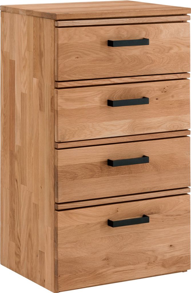 Flur Kommode Schubladenkommode Eiche massiv geölt LEUNA-64 mit Metallgriffen in schwarz, B/H/T: ca. 50/89/39 cm