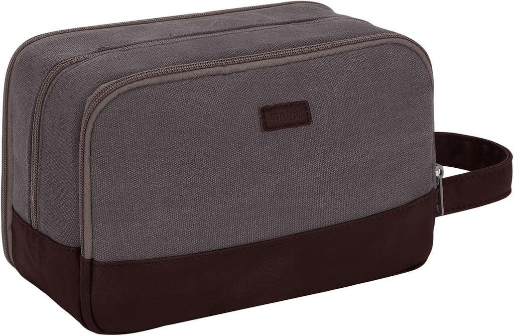 Kulturbeutel für Herren, Reise-Kulturbeutel, Doppel-Set aus Canvas, wasserabweisende vegane Ledertasche für Rasierutensilien und Toilettenartikel...