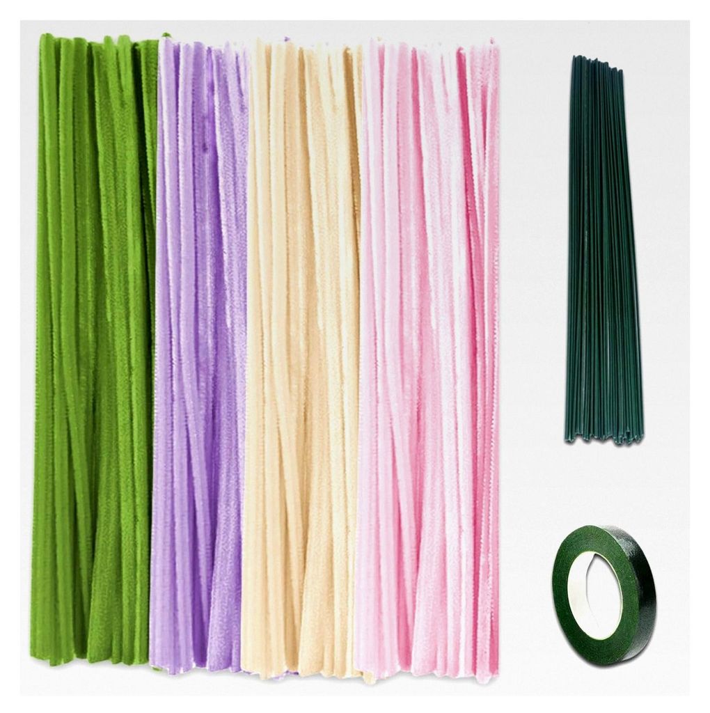 Pfeifenreiniger für Blumen, 30 cm lang, Set mit Floristenband und Blumenstielen, 400 Stück