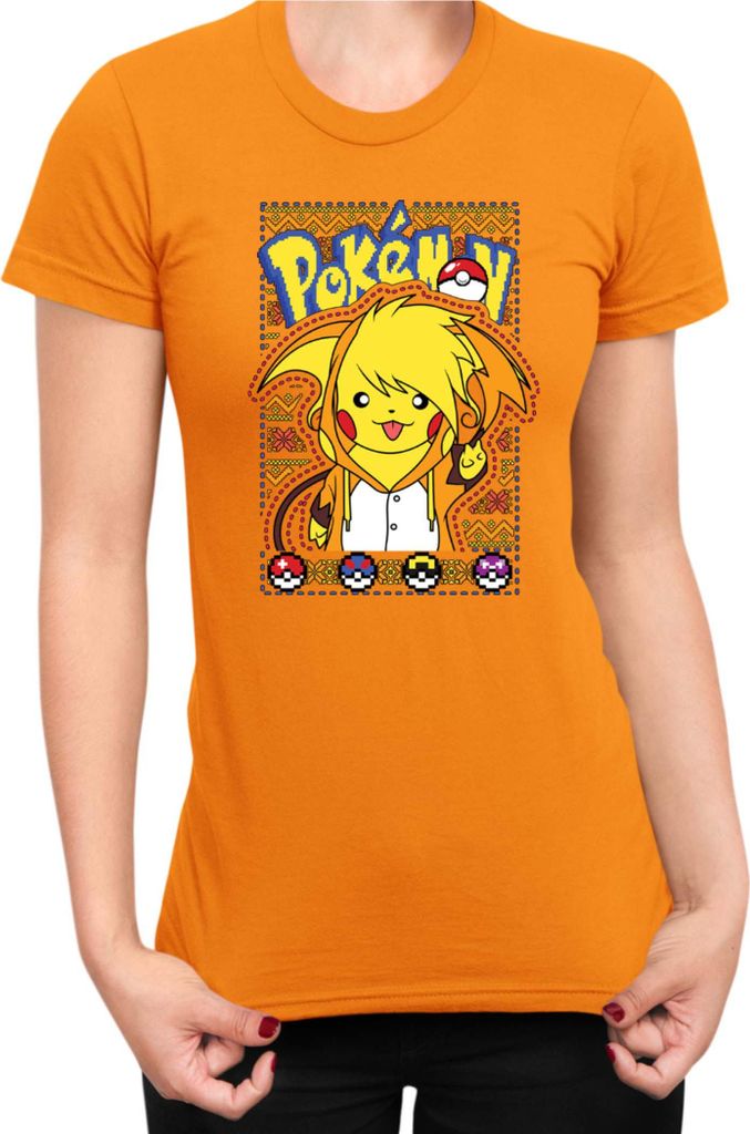 Damen T-Shirt Japan Manga Anime Comics Pokemon 033, Lady XL / Orange