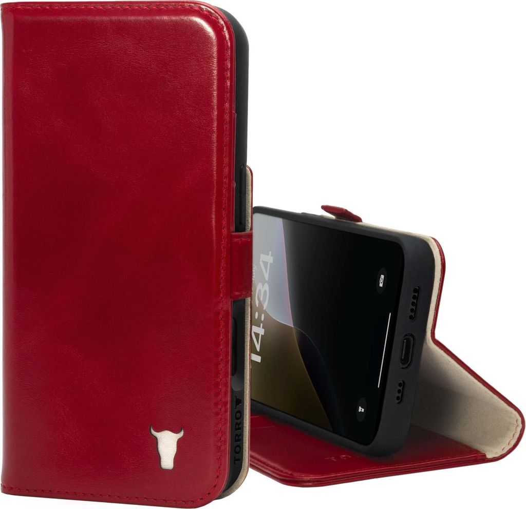 TORRO iPhone 16 Pro Leder-Wallet-Hülle (mit Standfunktion und MagSafe Laden) – Rot