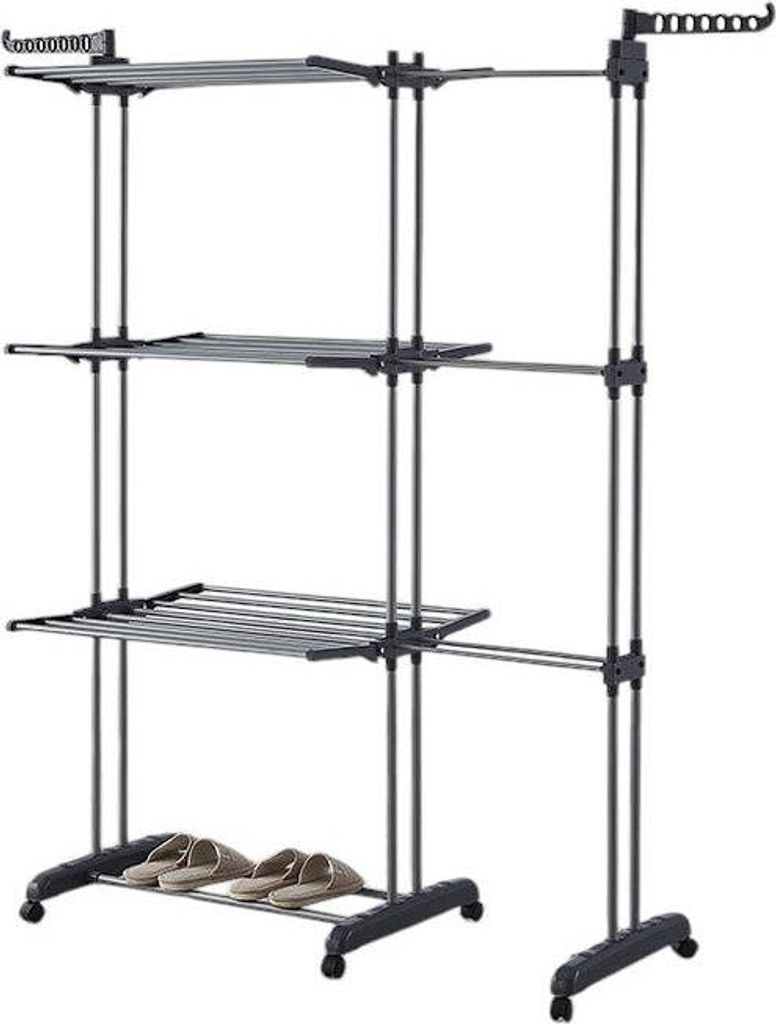 Wäscheständer auf Rollen – Grau – Ausziehbarer Trockenturm – 4 Etagen – Zusammenklappbarer Wäscheständer – Stehender Wäscheturm