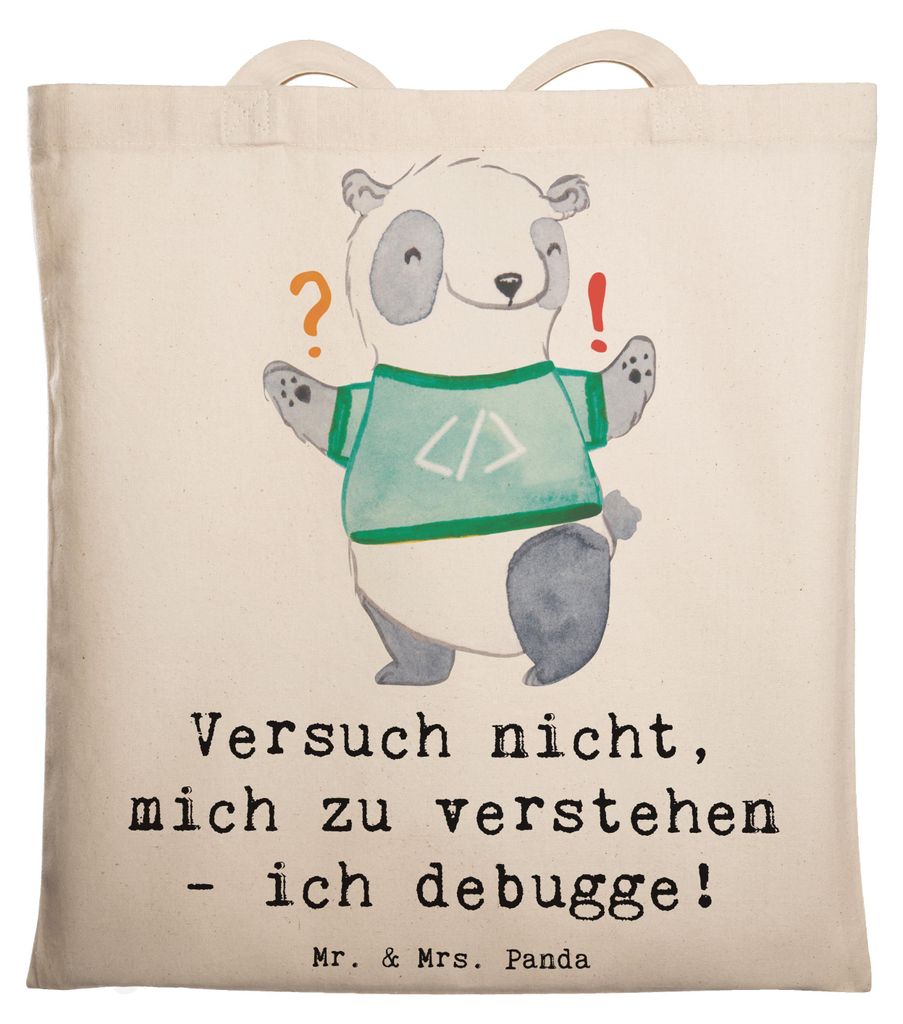 Mr. & Mrs. Panda Tote Bag Softwareentwickler Debugging - Transparent - Geschenk, Tasche, Unitasche, Beruf, Berufe, Programmierer, Jutebeutel, Softw...