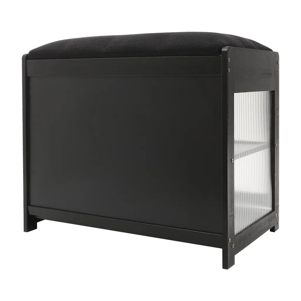 Banc à chaussures noir 2 étages avec coussin confortable - Dim 80cm - 4