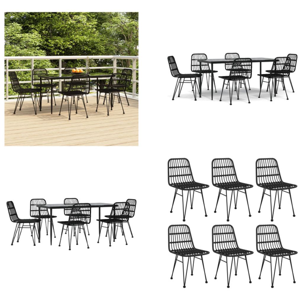 vidaXL 7 tlg. Garten Essgruppe Schwarz Poly Rattan - Garten Essgruppe - Garten Essgruppe - Essgruppe Terrasse - Outdoor Essgruppe