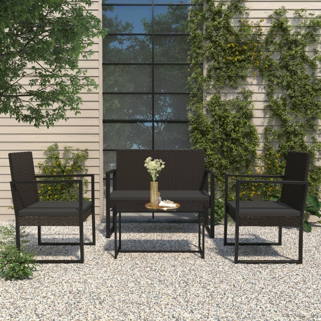 "2026 Promotion" 4-tlg. Garten-Lounge-Set - Loungesofa - mit Kissen - Schwarz Poly Rattan - Gartensofas CC10174
