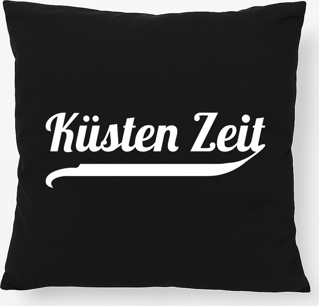 Huuraa Kissen Küsten Zeit Schriftzug 40x40cm mit Füllung Black Baumwolle Dekokissen Geschenkidee