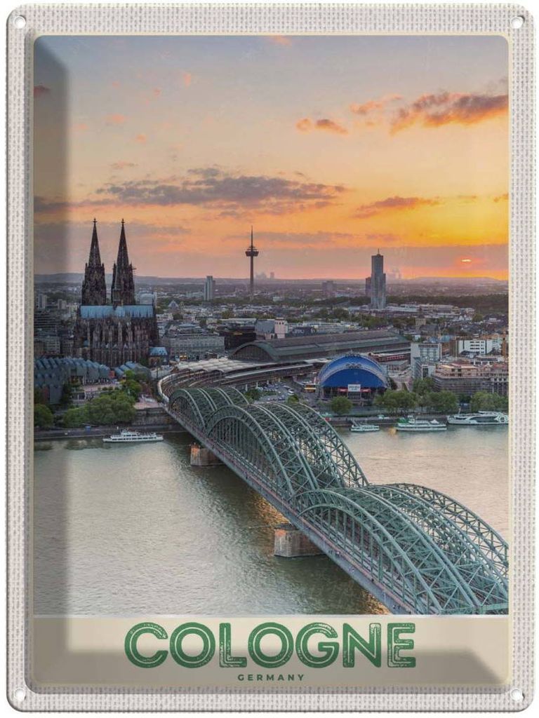 vianmo Blechschild 40x30 cm Köln Deutschlan Urlaub Stadttrip Dom Brücke Bildmotiv Reisemotiv Abenteuer Reisen Deutschland