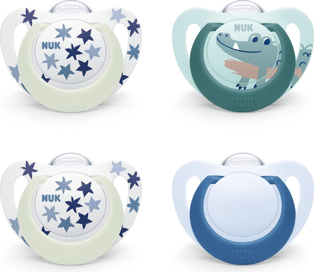 NUK Star Schnuller Silikon Blau Gr.2 – 4er Set, BPA-frei
