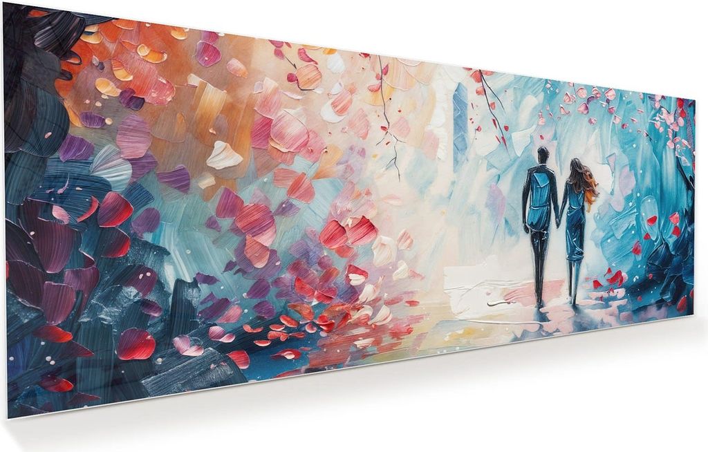 Glasbild 100x40cm in XXL für Wohnzimmer, Schlafzimmer Motiv Herbstlicher Spaziergang