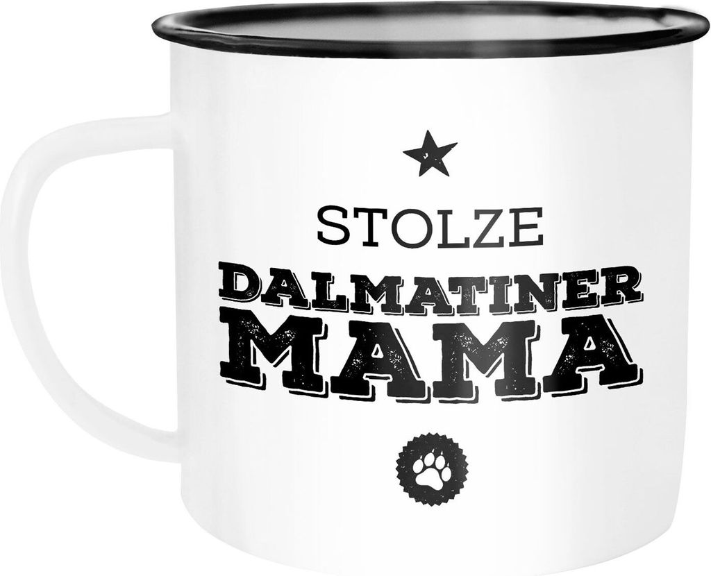 Emaille Tasse Becher Stolze Hunde-Mama Hunde Besitzerin Hundebesitzer Rassen Kaffeetasse Moonworks Dalmatiner weiß-schwarz unisize