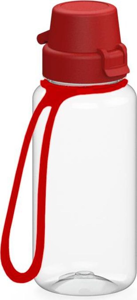 Trinkflasche Kinder 'School' 400 ml - bruchsichere Tritan Wasserflasche inkl. Strap - BPA-frei, auslaufsicher, spülmaschinenfest - transparent/rot
