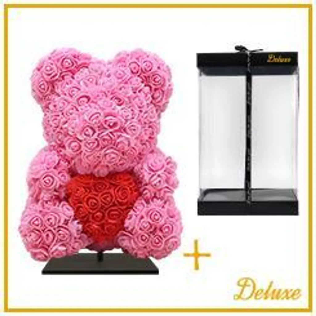 Ours en roses durables 40 cm : une déco florale sans entretien rose