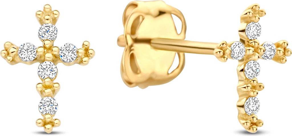 Filigrane Kreuz Ohrstecker echt Gold 585 (14 kt) mit Zirkonia