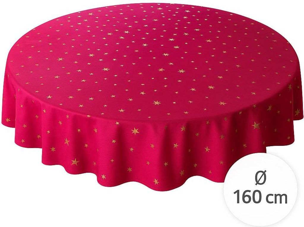 Tischdecke rund - Weihnachten - Weihnachtstischdecke - Rot - Goldene Sterne - Ø 160 cm