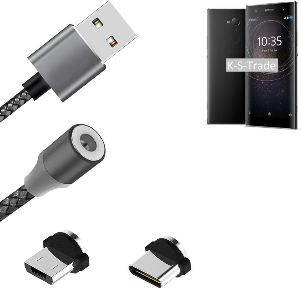 K-S-Trade Hochwertiges Magnet-Lade-kabel Sync-Kabel Daten-Kabel für Sony Xperia XA2 Ultra Dual-SIM mit USB-Typ-C-Anschluss und Micro-USB-Anschluss 2A