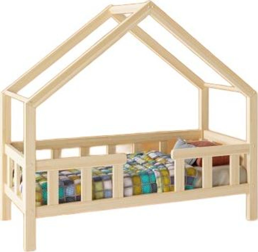 Kinderbett Haus TRANO AP mit Schublade – Ökologisches Spielbett aus Naturholz, robust und sicher, inklusive Lattenrost, verschiedene Größen ve...