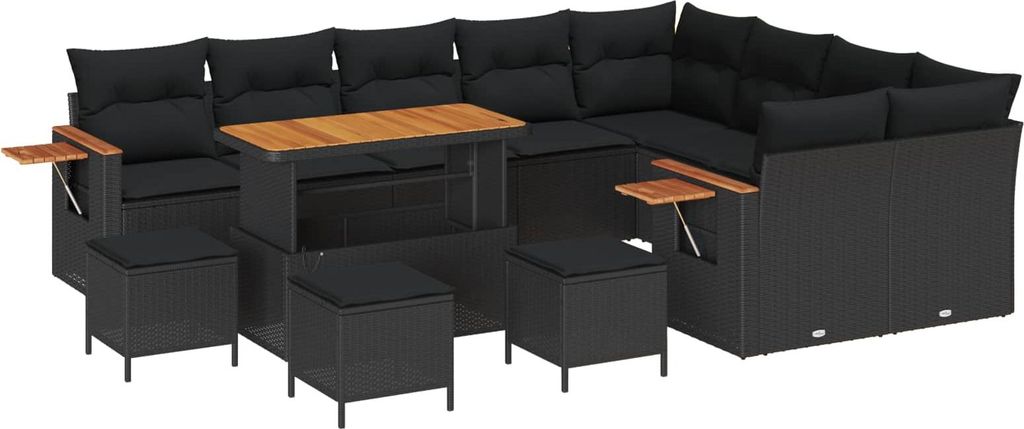 "im Sonderangebot" Garten-Sofa-Set - Balkonmöbel/Loungeset - elegantes Design - mit Kissen mit Speicher Schwarz Poly Rattan - 110x55x71cm - Garten...