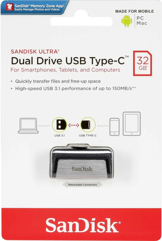 SanDisk 32GB Ultra Dual Drive USB-C 3.1 - Pendrive OTG Alta Velocità