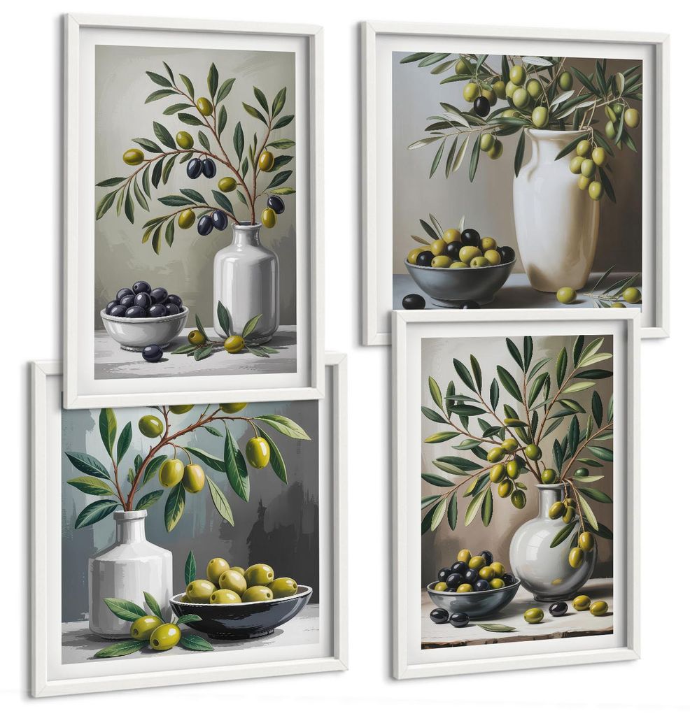 Bilder Set 4-teilig im weißen Rahmen – Wandbilder 4 Stück – gerahmte Poster für Wohnzimmer, Schlafzimmer und Flur – 50x50 cm - 40x60 cm ...