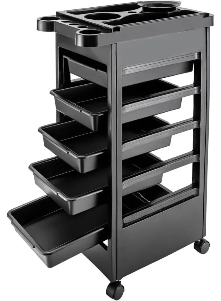 Desserte de rangement mobile 5 étages noire pour cuisine et salle de bain