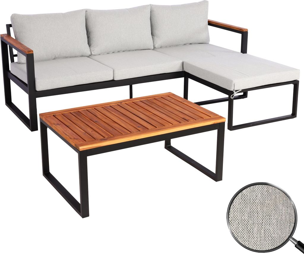 Garten-Garnitur MCW-L26b, Gartenlounge Sitzgruppe Lounge-Set Sofa, Aluminium Akazie Holz MVG- hellgrau