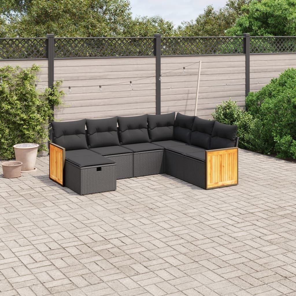 Design 7-tlg. Garten-Sofagarnitur mit Kissen Schwarz Poly Rattan, Gartenmöbel-Sets 2024 Neu
